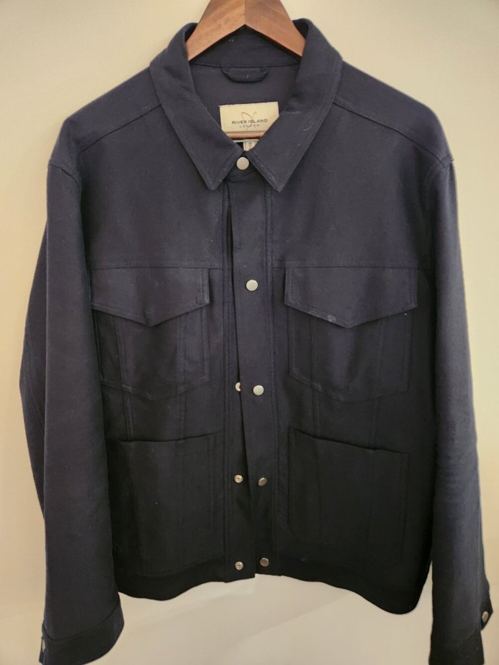 River Island London Men's Snap Front Canvas Utility Tracker Jacket Black XL